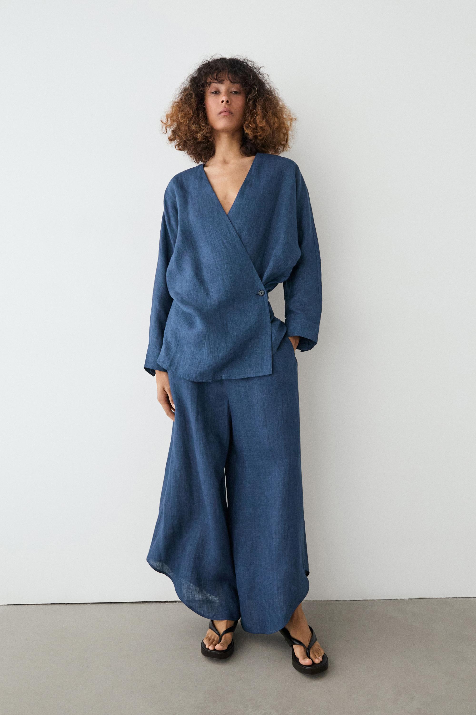 Kimono effet denim total look lin